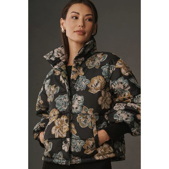 JACKET, NEW Anthropologie Floral Printed Puffer Jacket, Size Small - Picture 1 of 15